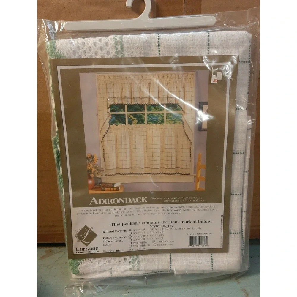New Set 2 Panels Homespun Crochet Trim Vintage Curtains Shabby Cottage 60